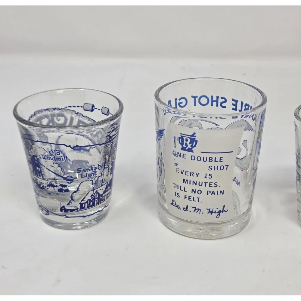 Vintage Souvenir Shot Glass Lot of 4 Nantucket Cape May Nags Head Ferry NC NJ